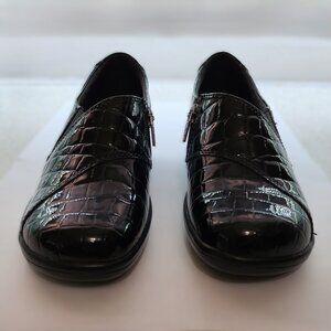 Bendables Faux Patent Croc Print Black Shoes for Ladies